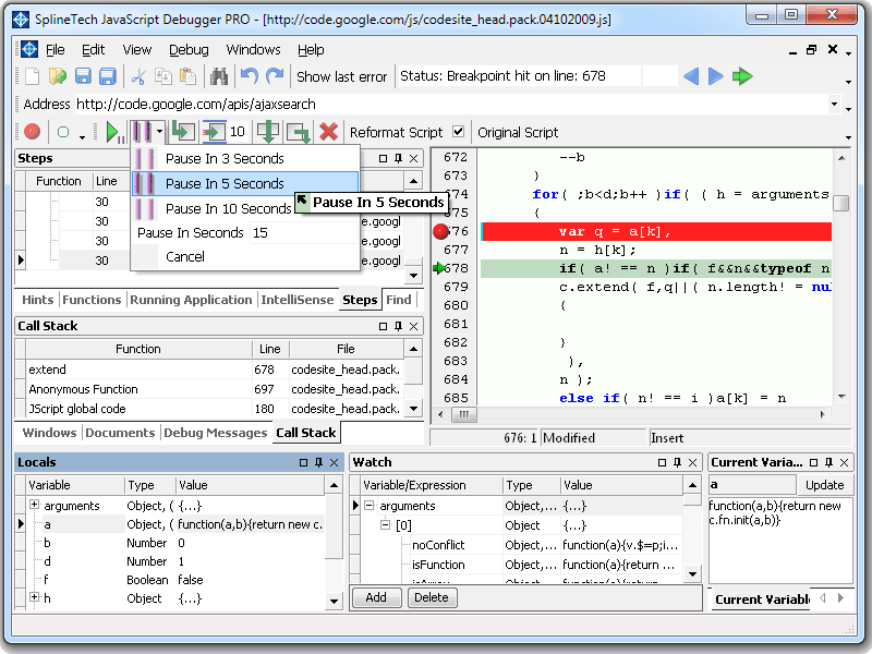 SplineTech JavaScript Debugger Screenshot